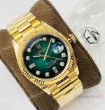 V2 Rolex Day Date 40 Yellow Gold Green Gradient Watch with a Rolex NFC Card - Super Clone